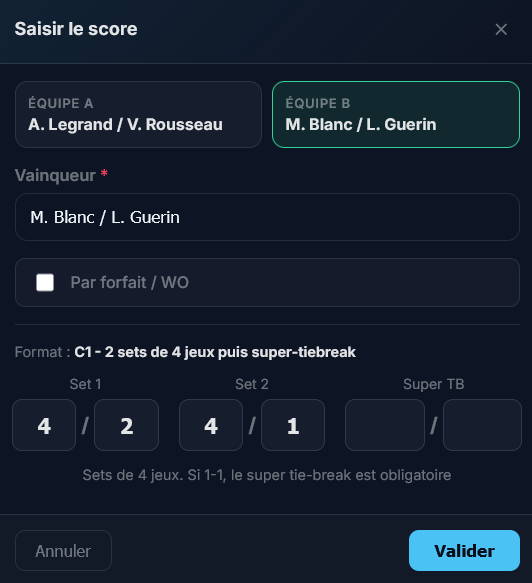 Saisie score